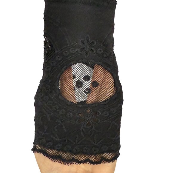 Free People Lovely Lady Lace Cuff Thermal Black Top Size S - Picture 2 of 7